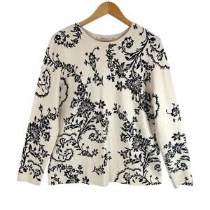 Pendleton Silk Cashmere Sweater Womens XL Cream Black Floral Print Lightweight